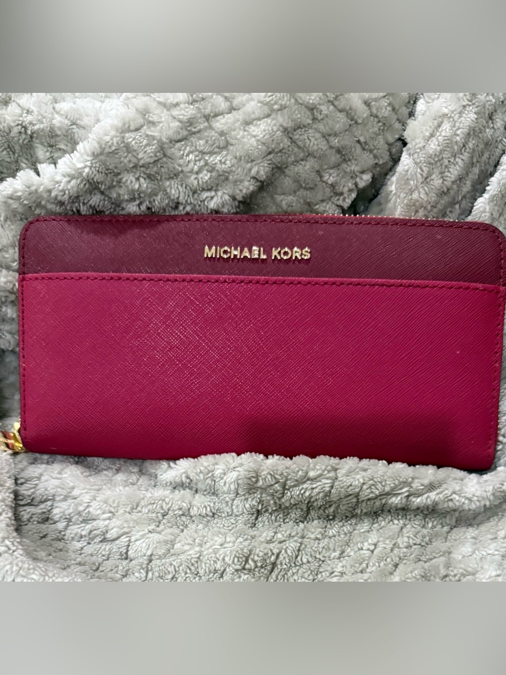 Michael Kors Two-Tone Magenta Zip Wallet with Gold Logo